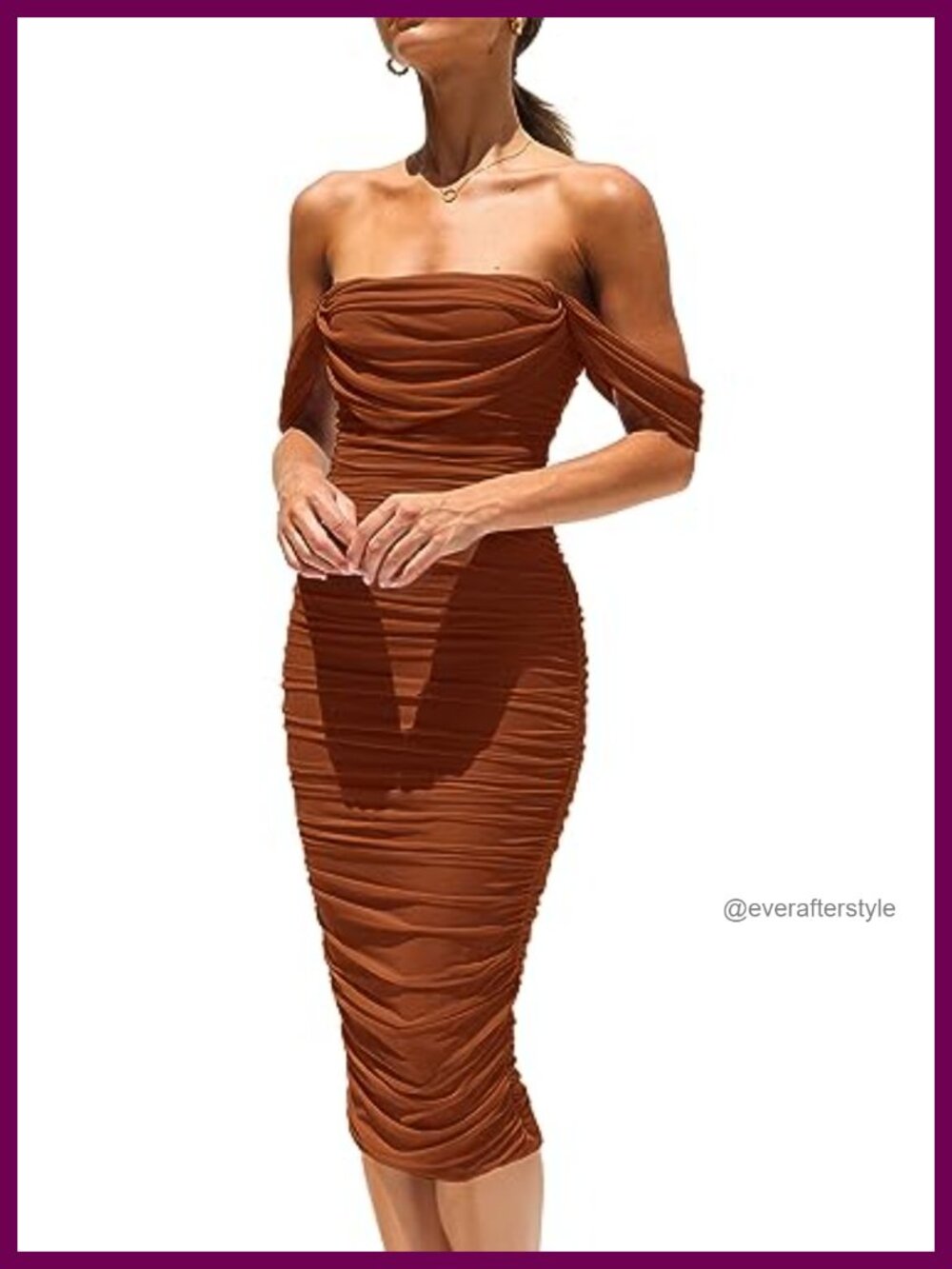 Off Shoulder Bodycon Midi Dress Ruched Mesh Backless Cocktail Party